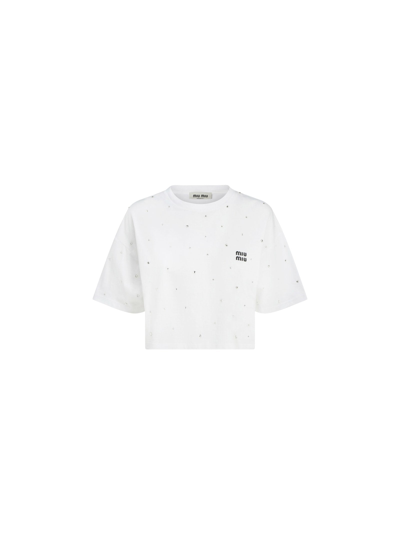 Shop Miu Miu T-shirt In Bianco