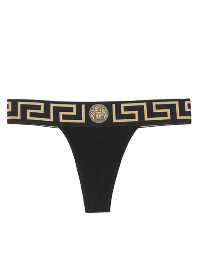 Shop Versace Thong With Greek In Nero