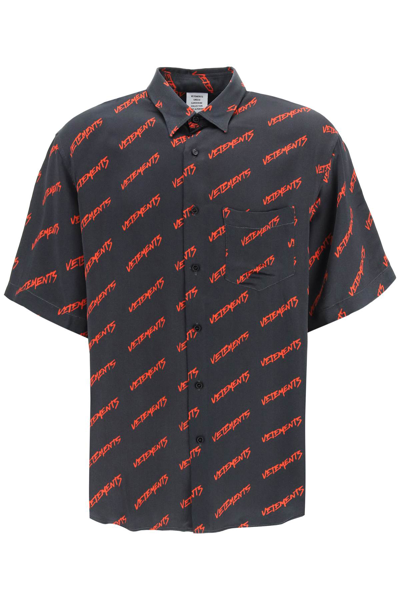 Shop Vetements Maxi Shirt With Logo Print In Black Red Monogram (black)