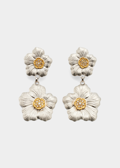 Shop Buccellati Blossoms Gardenia Silver, Gold And Brown Diamond Pendant Earrings