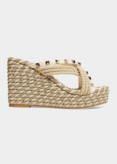 Shop Valentino Rockstud Torchon 95mm Wedge Espadrilles In Ivory