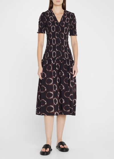 Shop Proenza Schouler White Label Smocked Tie-dye Midi Dress In Chocolate/white