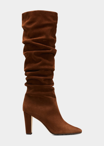 Shop Manolo Blahnik Calassohi Ruched Suede Tall Boots In Dbrw2079