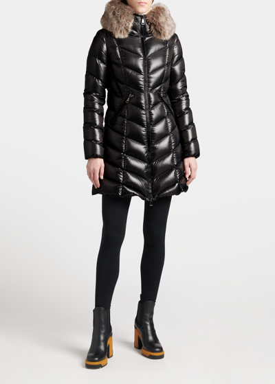 Moncler Women's Fulmarus Fox Fur-trim Lacquer Puffer Coat In Black |  ModeSens