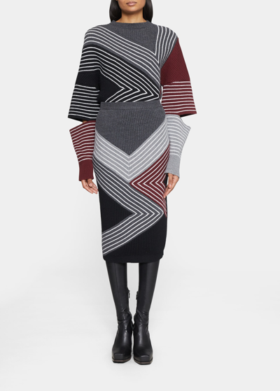 Shop Stella Mccartney Stella By Stella Striped Patchwork Knit Midi Skirt In 8490 Multicolor