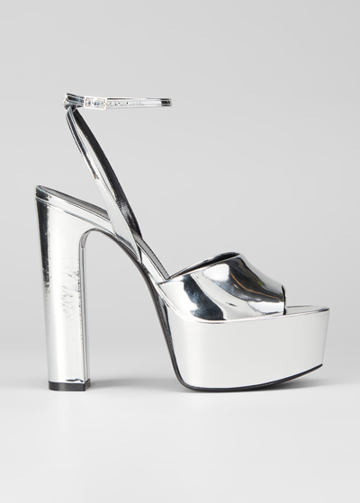 Shop Saint Laurent Jodie Metallic Platform Sandals In Argento