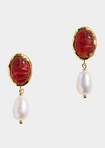 Shop Pamela Love Taia Earrings With Pearls In Goldcarnelian