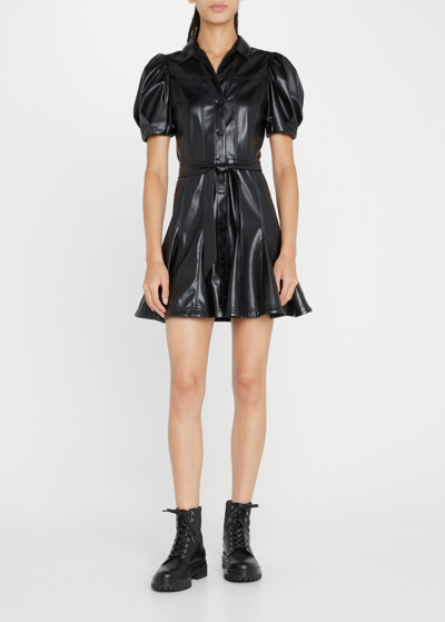 Shop Alice And Olivia Ofra Vegan Leather Mini Dress In Black