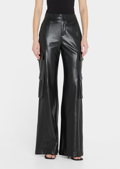 Shop Alice And Olivia Hayes Vegan Leather Wide-leg Cargo Pants In Black