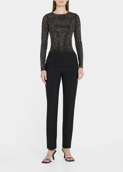 Shop Alice And Olivia Delaina Embellished Long-sleeve Top In Black / Gunmetal