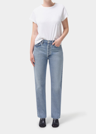 Agolde 90 Crop Mid Rise Loose Straight Jeans Force In Sway (tinted Wa