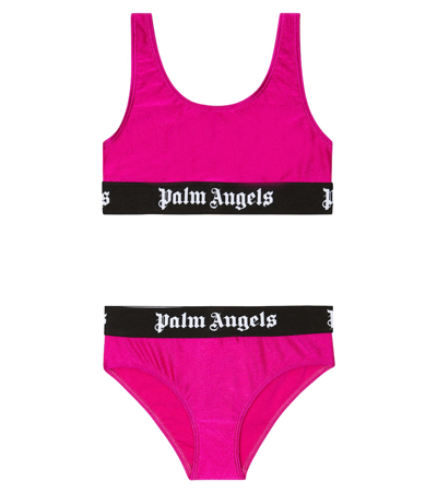 Shop Palm Angels Logo Metallic Bikini In Fuchsia Black