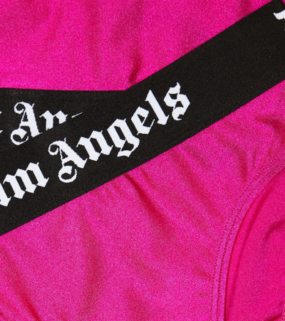 Shop Palm Angels Logo Metallic Bikini In Fuchsia Black