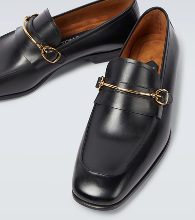 Shop Tom Ford Embellished Leather Loafers In Black