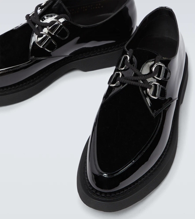 Shop Saint Laurent Teddy Velvet And Leather Derby Shoes In Noir / Noir