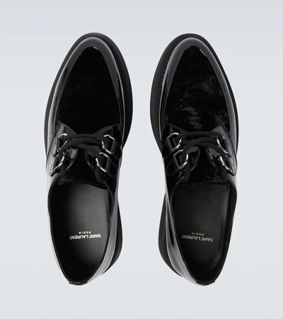 Shop Saint Laurent Teddy Velvet And Leather Derby Shoes In Noir / Noir