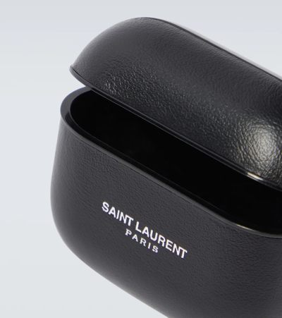 Shop Saint Laurent Leather Airpods Case In Black