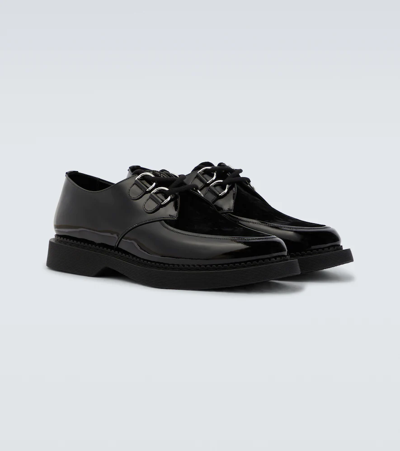Shop Saint Laurent Teddy Velvet And Leather Derby Shoes In Noir / Noir