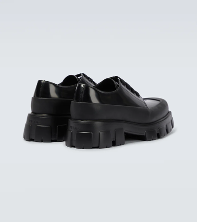 Prada Paneled Leather Derby Shoes In Black