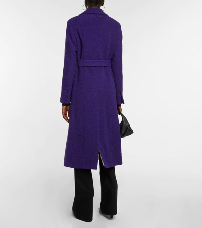 Shop Golden Goose Belted Wool-blend Coat In Violet Indigo