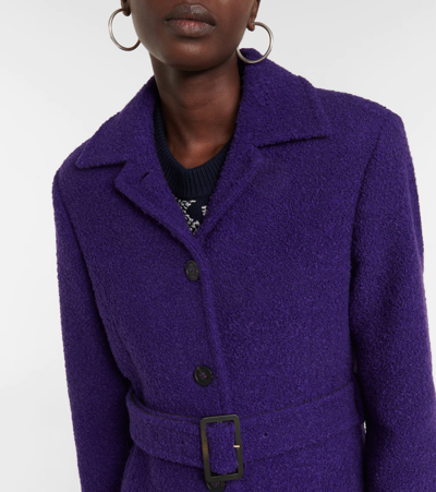 Shop Golden Goose Belted Wool-blend Coat In Violet Indigo