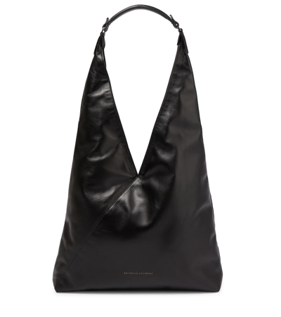 Brunello Cucinelli Embellished Leather Shoulder Bag In Nero | ModeSens