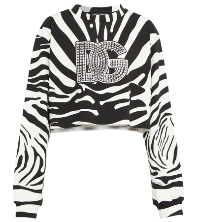 Shop Dolce & Gabbana Zebra-print Cotton-blend Sweater In Zebra B/n