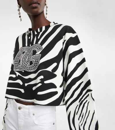 Shop Dolce & Gabbana Zebra-print Cotton-blend Sweater In Zebra B/n