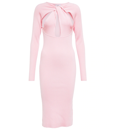 Shop Coperni Cutout Ribbed-knit Dress In Light Pink