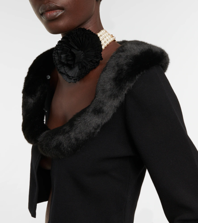 Shop Blumarine Faux Fur-trimmed Cardigan In Nero