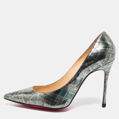 Pre-owned Christian Louboutin Metallic Monochrome Paris Map Print Patent Leather Decollete Pumps Size 36.5