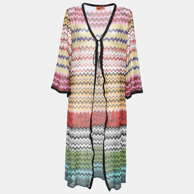 Pre-owned Missoni Multicolor Chevron Pattern Lurex Knit Front Tie Robe M