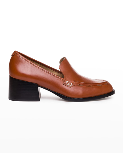 Shop Bernardo Eryn Leather Heeled Loafers In Chestnut