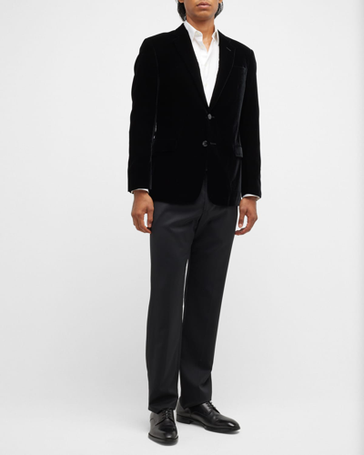 Shop Giorgio Armani Men's Solid Stretch Velvet Dinner Jacket In Solid Black