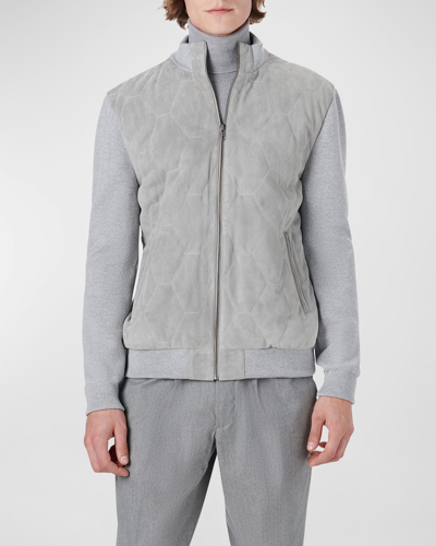 Shop Bugatchi Men's Honeycomb Suede Full-zip Sweater Jacket In Asphalt