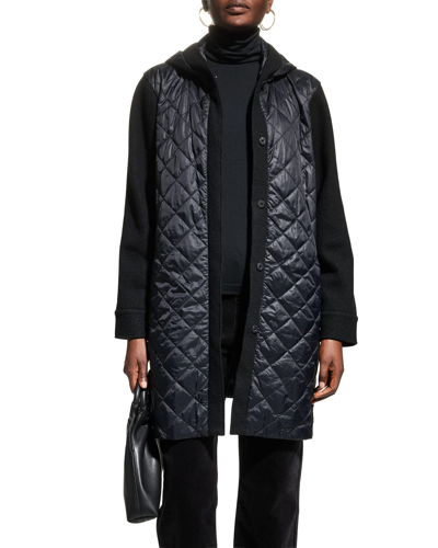 Shop Eileen Fisher Quilted Recyled Hooded Jacket In Black