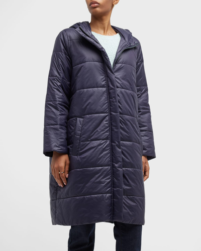 Shop Eileen Fisher Missy Eggshell Recycled Hooded Puffer Jacket In Nocturne