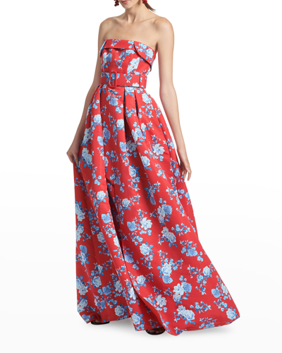 Shop Sachin & Babi Brielle Floral Strapless Gown In Red Blue Floral