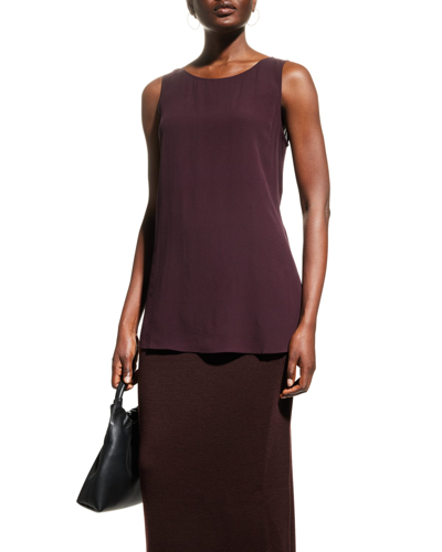 Shop Eileen Fisher Crepe Scoop-neck Side-slit Tunic In Cassis