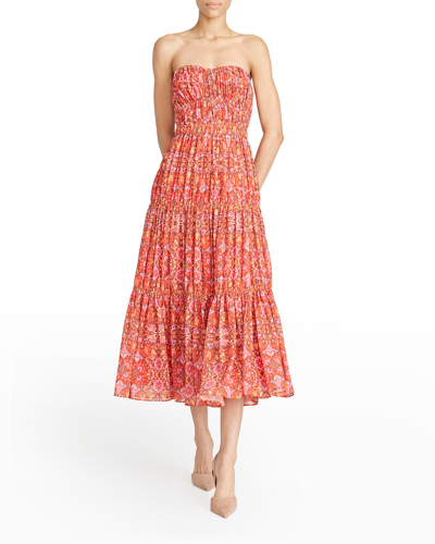 Shop Amur Mariana Floral-print Strapless Midi Dress In Rosewood Kaleidos
