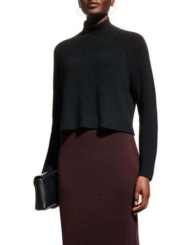 Shop Eileen Fisher Missy Merino Turtleneck Cropped Sweater In Black