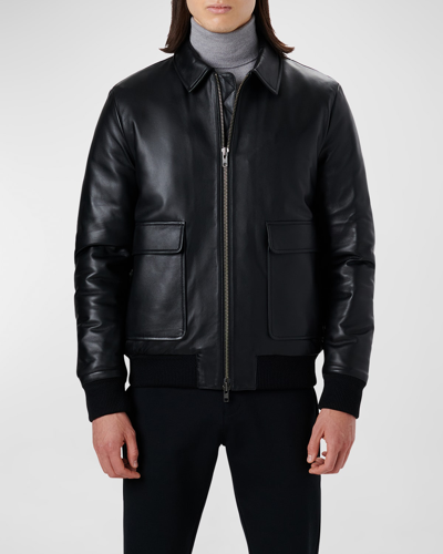 Shop Bugatchi Men's Fill-zip Leather Bomber Jacket In Black