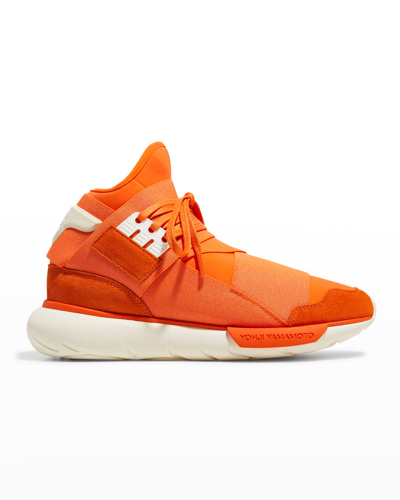 Shop Y-3 Men's Qasa Textile High-top Sneakers In Orange/orange/cwh