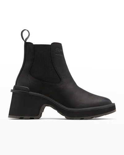 Shop Sorel Hi-line Leather Chelsea Boots In Black Sea Salt