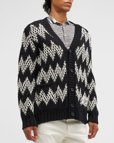 Shop Missoni Men's Zigzag Wool Cardigan Sweater In White Zigzag On B