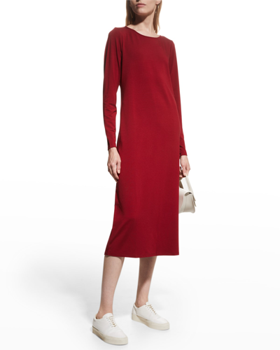 Shop Eileen Fisher Scoop-neck Jersey Midi Dress In Deep Claret