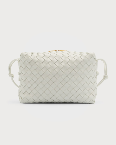 Bottega Veneta Loop Small Intrecciato Napa Shoulder Bag In White/gold