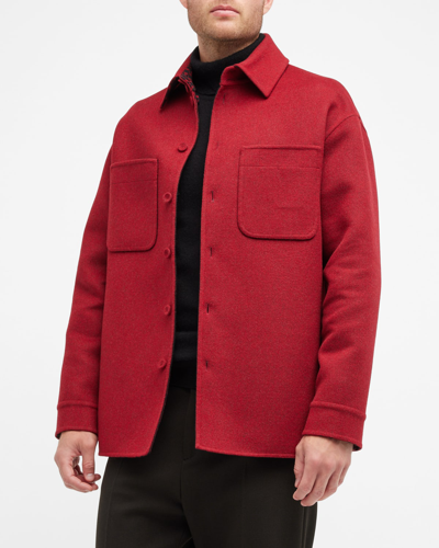 Shop Fendi Men's Solid Fleece Short Coat In Nero/nero/rosso