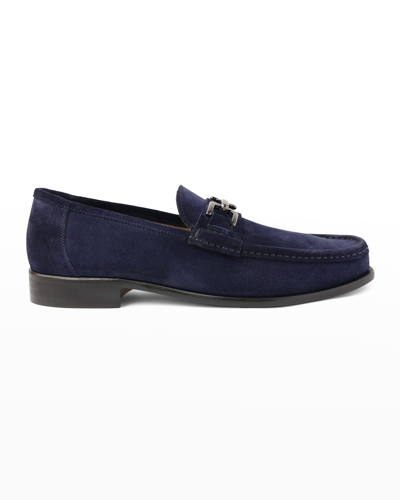 Shop Bruno Magli Men's Trieste Horse-bit Leather Loafers In Navy Suede