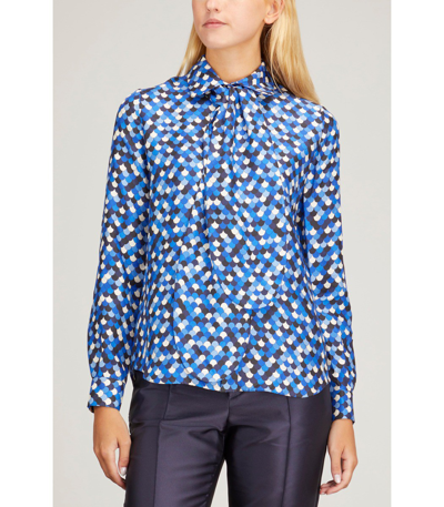 Shop Dice Kayek Long Sleeve Silk Blouse In Blue Scale In Multi